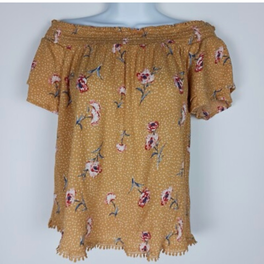 Exhilaration golden yellow floral top size medium
